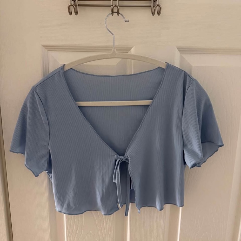 Light Blue Women's Tie-Front Top